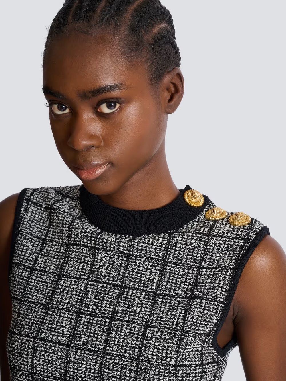 Balmain Tweed Crop Top with Buttons